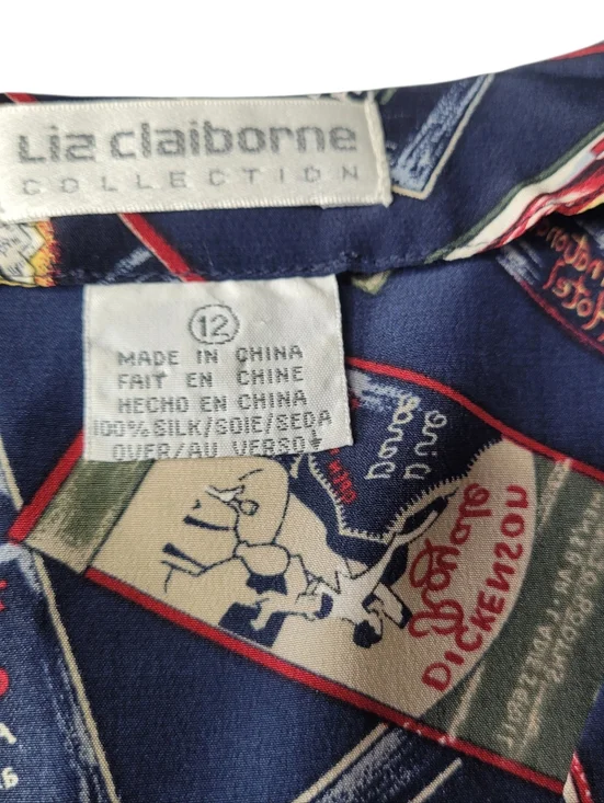 Vintage Silk Liz Clairborne V-neck Blouse 12 L - Picture 4 of 7